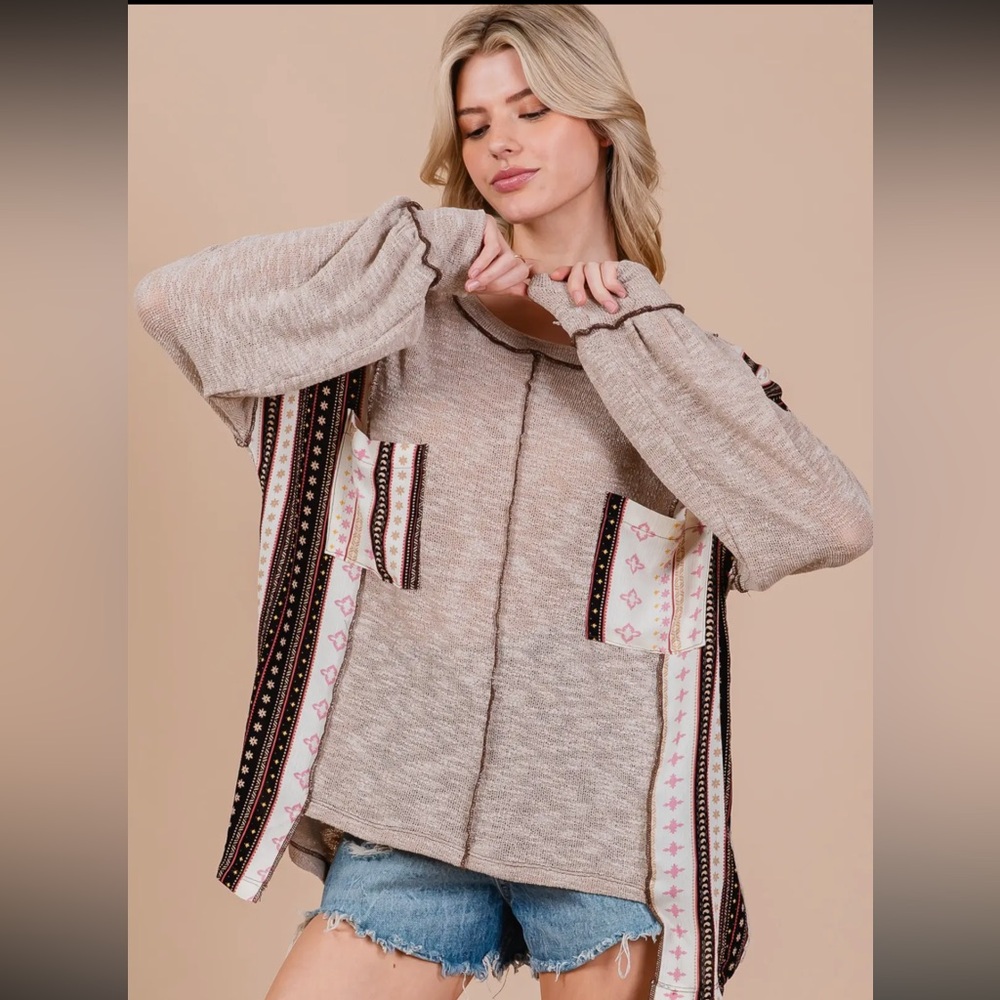 Contrast Boho Round Neck Sweater